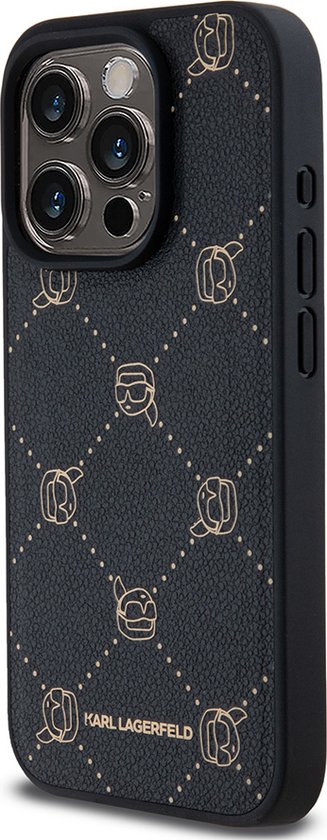Karl Lagerfeld Backcase case adapté pour iPhone 15 Pro Max - Zwart uni - Simili cuir