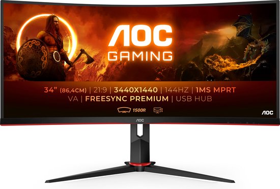 AOC CU34G2X - QHD Curved Ultrawide Gaming Monitor - 144hz - 34 inch