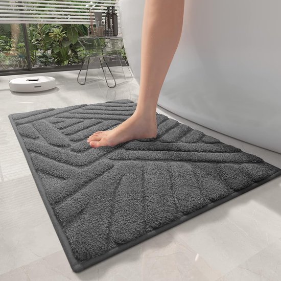 KRUIHAN Antislip badmat, zachte microvezel badkamermat, waterabsorberend, machinewasbaar, bladvorm, keukenmat, deurmat, 45 x 75 cm