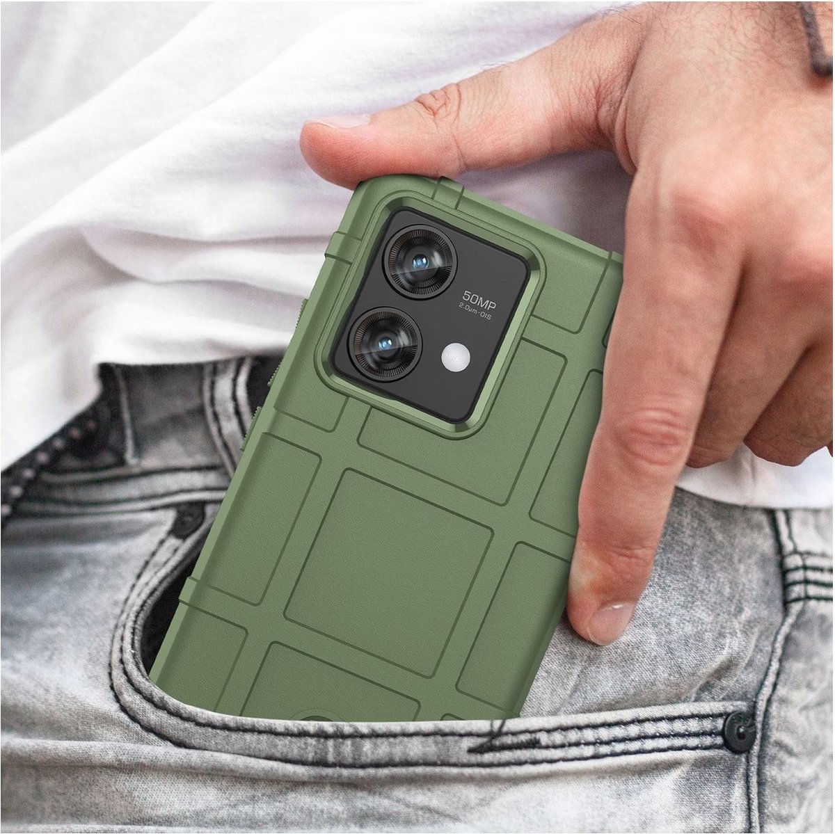 Mobigear Hoesje geschikt voor Motorola Edge 40 Neo Telefoonhoesje Flexibel TPU | Mobigear Rugged Shield Backcover Shockproof | Schokbestendig Edge 40 Neo Telefoonhoesje | Anti Shock Proof - Groen