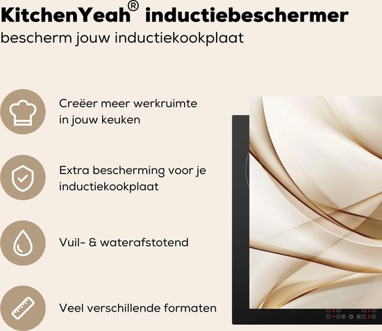 KitchenYeah® Protection plaque induction 74x48 cm - Beige - Abstrait - Lignes - Protege plaque de cuisson - Couvre plaque induction - Protecteur d'induction - Cuisine