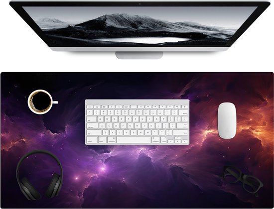 Foto: Bureau onderlegger 80x40 cm galaxy neon paars sterren gaming muismat xxl bureau mat