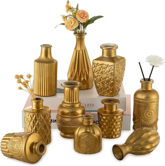 Sass & Belle Amber glazen bud vazen - Set van 3