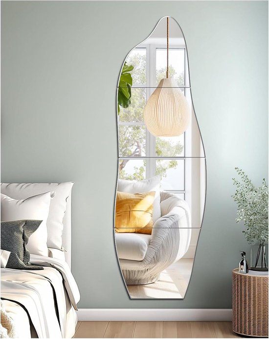 DEOPXF Plakspiegel Acryl Materiaal High Definition Imaging Lange Wandspiegel Glad Oppervlak Zelfklevende Glazen Spiegel Stevige Lijm(Rounded
