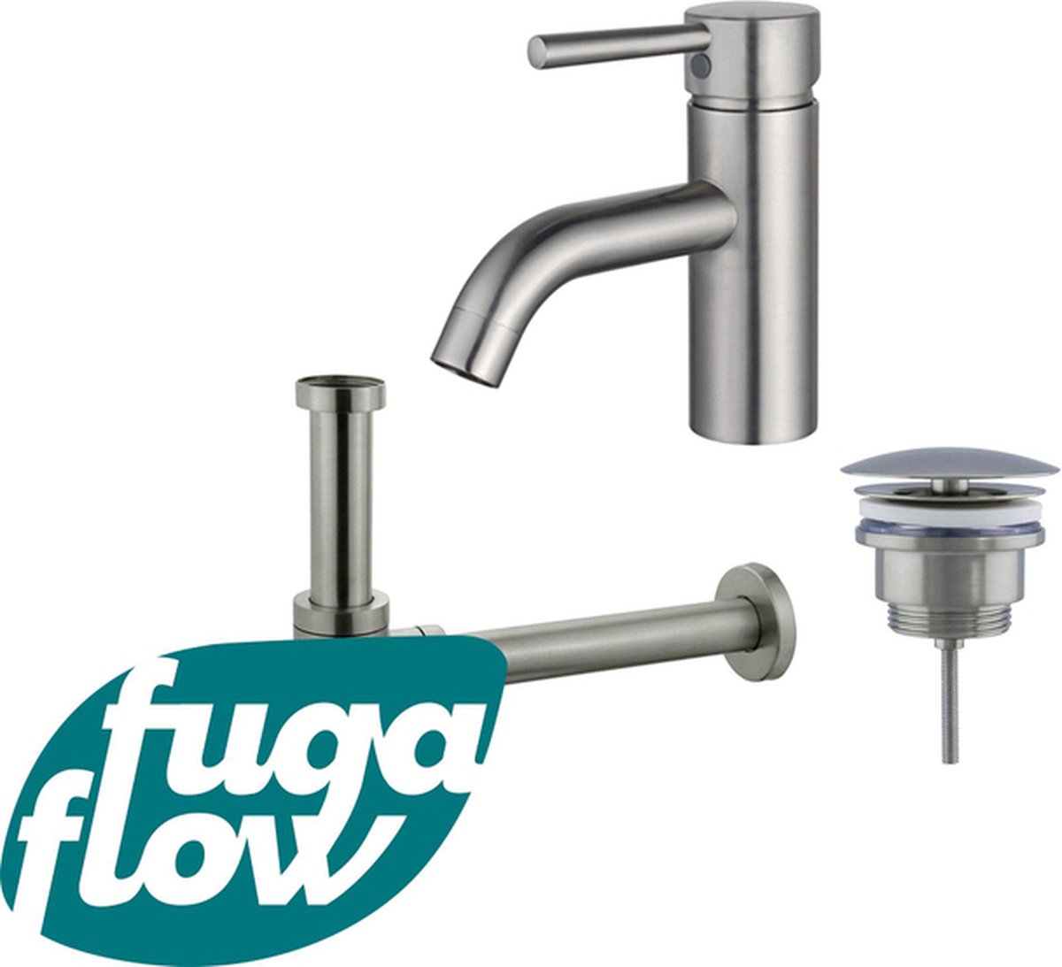 FugaFlow Eccelente Sobrado Badkamer Wastafelkraanset lage wastafelkraan always open plug design sifon PVD Geborsteld RVS