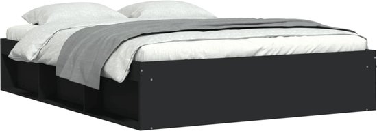 Cadre de lit noir The Living Store 140x200 cm - Cadre de lit moderne - Lit double - Lit Zwart - Lit en bois - Lit avec Compartiments de rangement