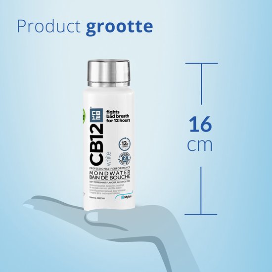 CB12 White Mondwater - Frisse Adem en Whitening effect - 12 uur bescherming - Met fluoride en pepermuntsmaak - Alocholvrij - 250ml