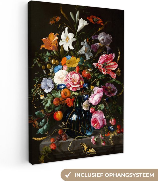 Canvas - Schilderij Oude meesters - Kunst - Vaas met bloemen - Jan Davidsz de Heem - 60x90 cm - Muurdecoratie - Slaapkamer