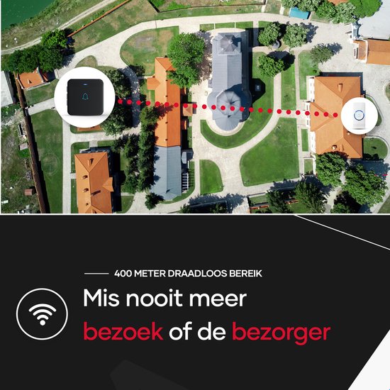 SAVS Draadloze deurbel met 2 ontvangers - Wit - Bereik 400 meter - Waterdicht - Ontvangers zonder batterijen - 52 melodieën — afbeelding 5