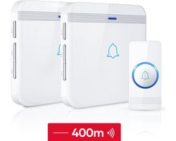 SAVS Draadloze deurbel met 2 ontvangers - Wit - Bereik 400 meter - Waterdicht - Ontvangers zonder batterijen - 52 melodieën