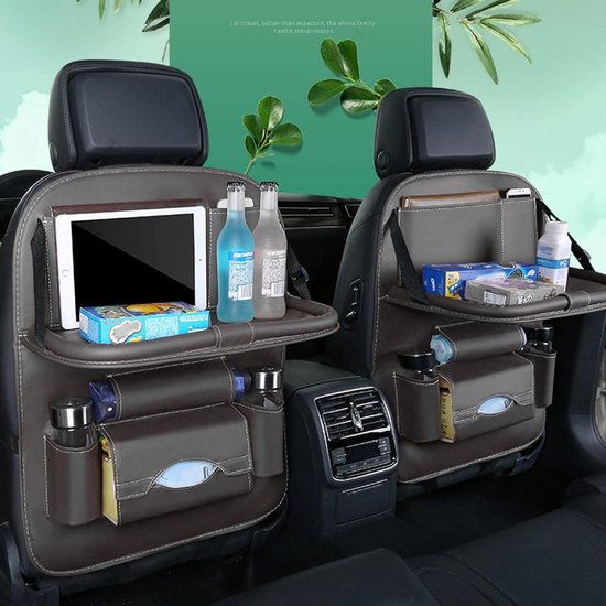 VBGURR Auto Organizer Achterbank, Waterdichte PU Lederen Seat Opbergtas, Grote Opvouwbare Hangende Organisatoren voor Kinderen & Volwassenen Auto Reisaccessoires (zwart