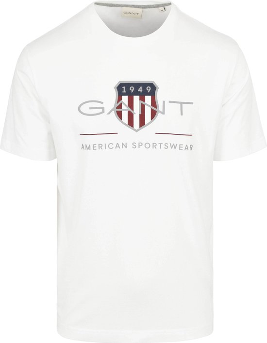 Gant - T-shirt Logo Wit - Heren - Maat 3XL - Regular-fit