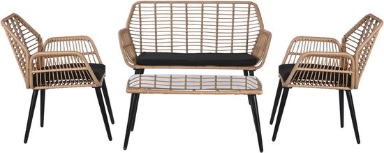 Tafelset met 3 fauteuils DKD Home Decor 124 x 75 x 85,5 cm 120 x 65 x 89 cm Kristal Metaal Synthetische rotan