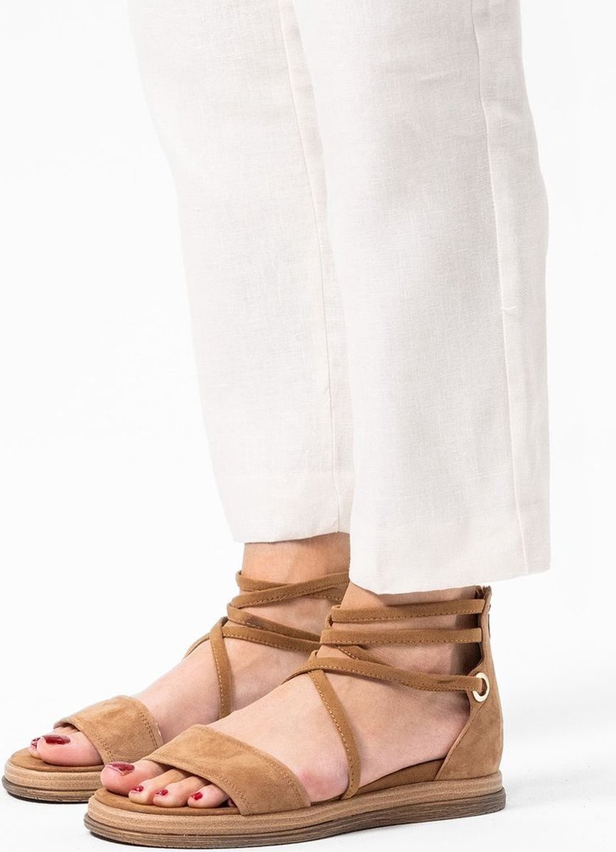 No Stress - Dames - Beige suède sandalen met bandjes - Maat 41