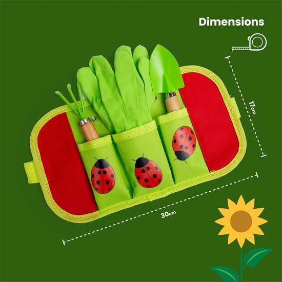 Kinder tuinset met kinder handschoenen - Riem en gereedschap set met schep en hark kinder tuinset van Impacto® — afbeelding 2