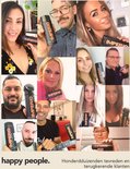 Collage van 12 tevreden klanten die IMPERIO haarvezels vasthouden. Van linksboven naar rechtsonder: vrouw met gele bloemenjurk, man met bril en baard, blonde vrouw, vrouw met IMPERIO, man met baard en IMPERIO, blonde vrouw, vrouw met IMPERIO, vrouw, man met baard, man met gitaar, vrouw, vrouw met bril.
