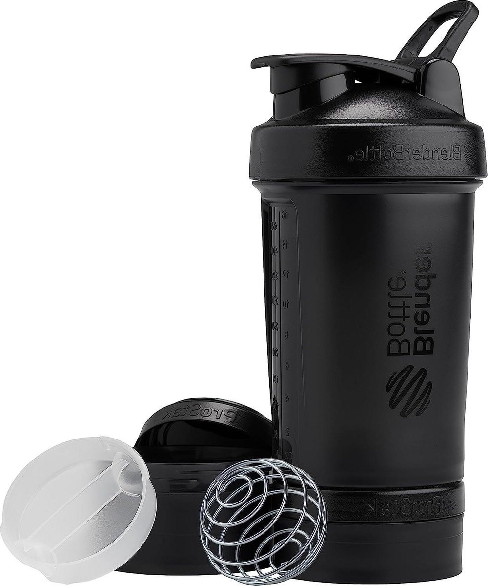 Goedkoopste Blender Bottle Prostak V2 zwart 22 Ounce - Beste Draagbare Shaker Bottle met Compartiment