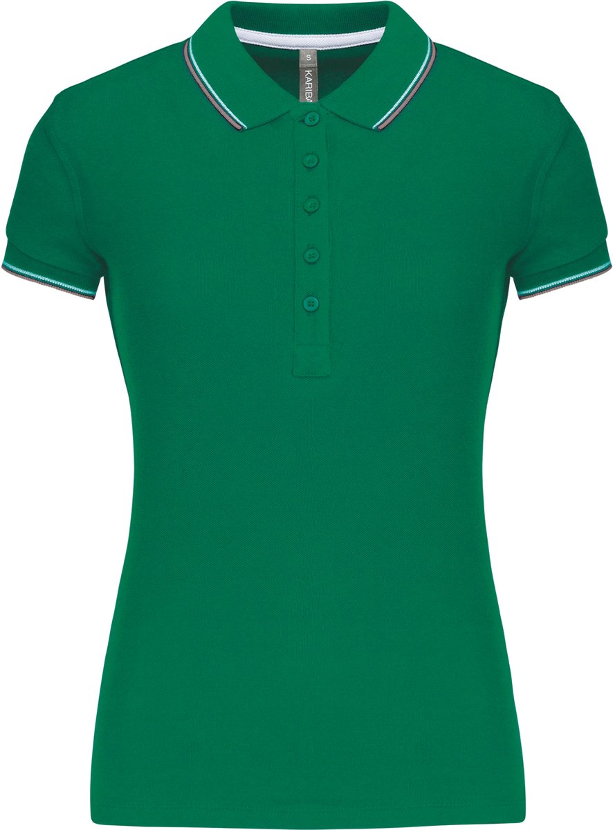 Kariban Damespolo korte mouwen K251 - Kelly green/Light grey/White - L