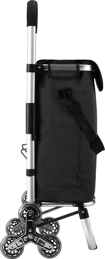 VOUNOT Shopping Trolley Foldable with 6 Wheels, Shopping Trolley for Stairs, 30L, Black