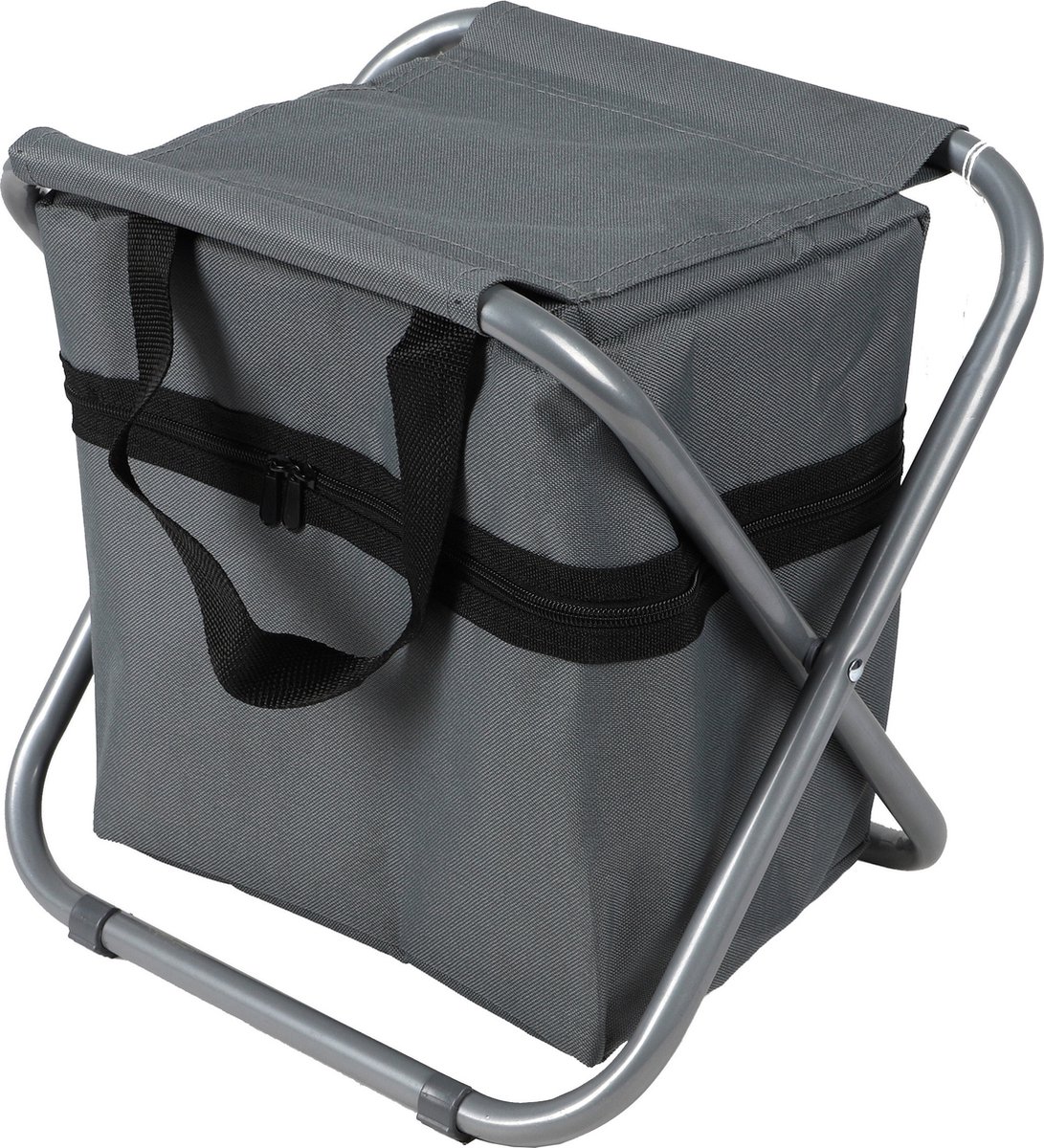 Sunnydays Camping/outdoor krukje met koeltas ineen - Inklapbaar - grijs - 33 x 27 x 35 cm - spullen opbergen