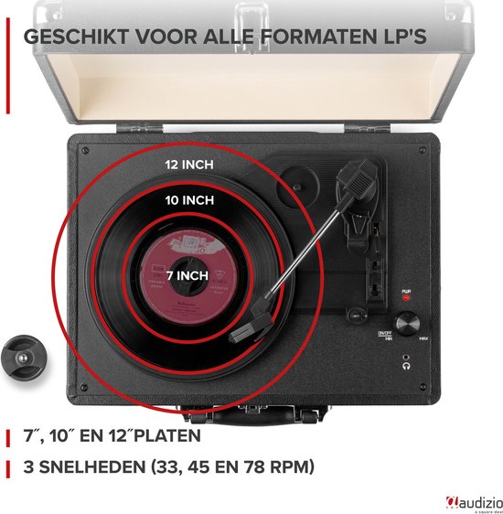 Retro platenspeler met speakers - Audizio RP114BK - Model 2025 - met PC software - Zwart — afbeelding 5