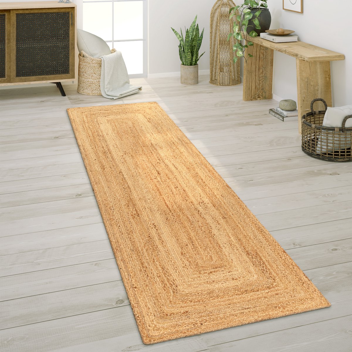 Paco Home Vloerkleed Woonkamer Natuurvezel Jute Handgemaakt Abstract Modern Patroon 80x250 cm