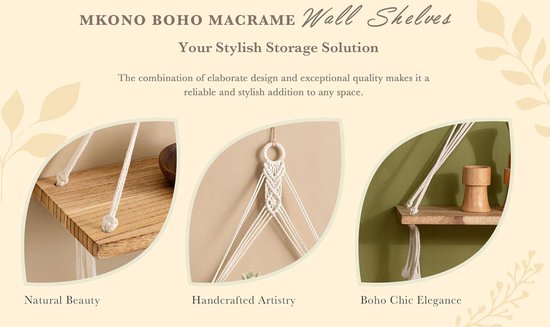 Mkono Macramé Hangende Planken Boho Wanddecoratie Set Van