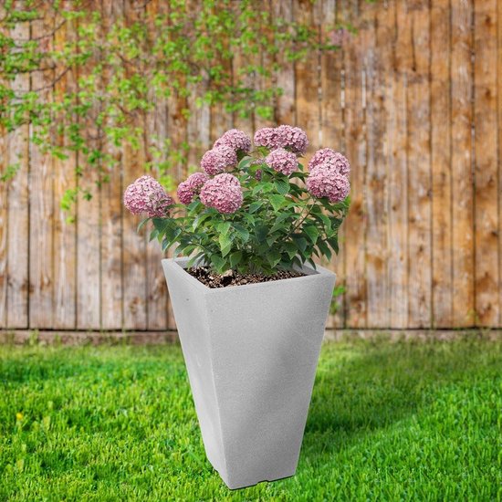 Pot De Fleurs Extérieur Matches21 - Marbré Gris Clair - Dimensions 37x10.5 Cm - Plastique Résistant Gel/UV