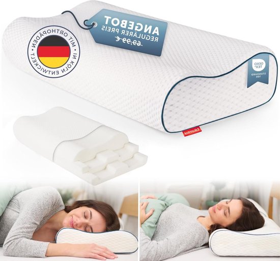 Foto: Orthopedisch neksteunkussen van traagschuim ergonomisch hoofdkussen nekpijnverlichting hoogteaanpassing anti snurkkussen zijslapers en rugslapers comfortabel kussen neck pillow