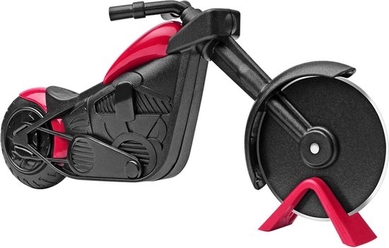 Asdirne Pizza Snijder, Motorfiets Pizza Snijder Wiel met Antikleeflaag, Super Scherpe Bladen van Roestvrij Staal, Nieuwigheidscadeau, Zwart/Rood