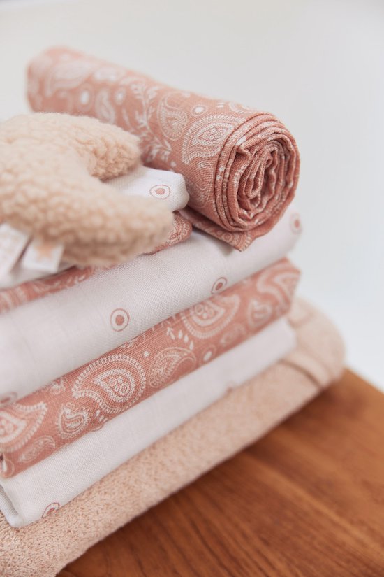 Jollein Hydrofiele Multidoek Small 70x70cm Paisley&Halo - Rosewood- 2 Stuks van Jollein — afbeelding 3
