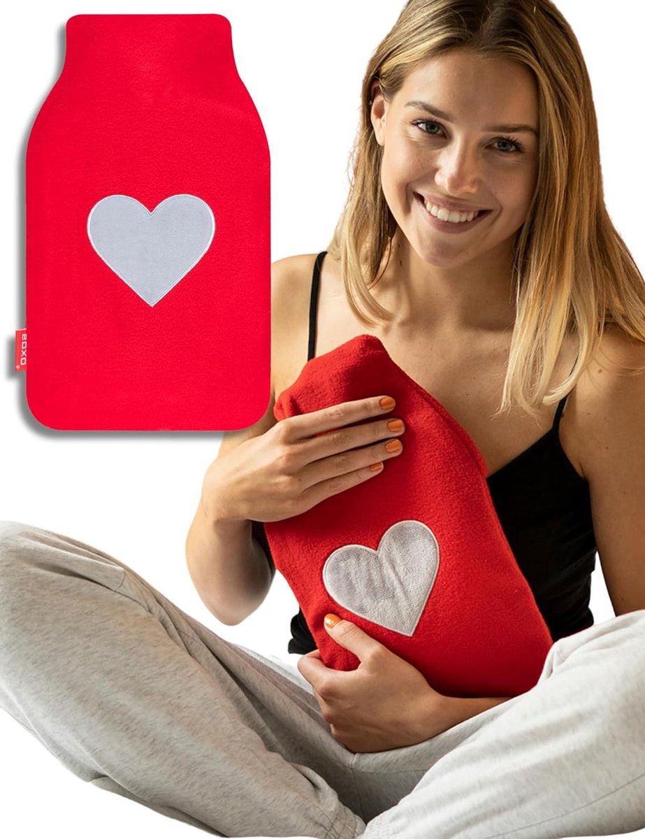 Bol.com Rode Warmwaterkruik met Grijs Hart - Cadeau voor Warm Water - Hot Water Bottle aanbieding