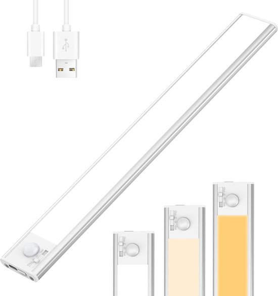 Homefire LED Onderbouwlamp Keuken Accu - 40CM Kastverlichting met Bewegingsmelder Dimbaar 3 Kleurtemperaturen Kastlamp USB Oplaadbaar Lichtbalk voor Keuken Onderkast Planken Vitrines