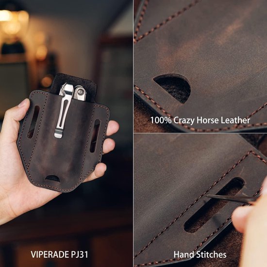 VIPERADE PJ35 EDC lederen schede multitoolschede met 3 zakken VIPERADE PJ35 EDC lederen schede multitoolschede met 3 zakken