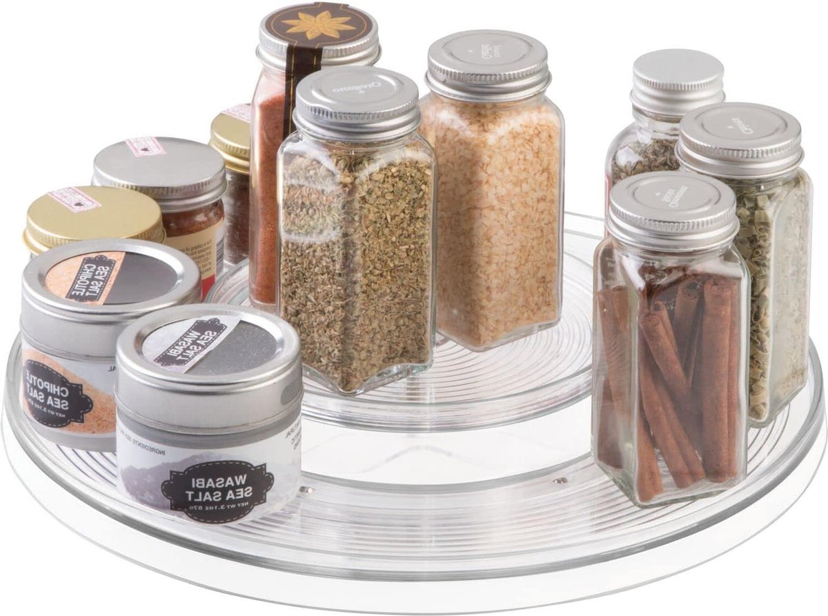 Draaiplateau met 2 etages ideale opberger keuken spijsolie ingrediënten kruiden specerijen doorzichtig