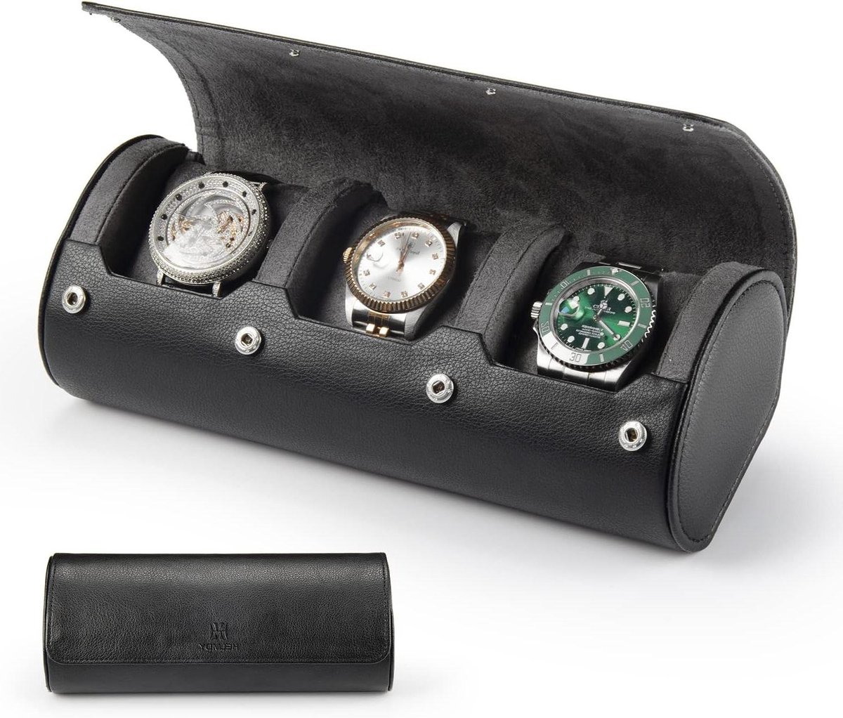 Travel Case 3 Slot Horloge Box Organizer Display - Draagbare Opslag  Travel Case - Horloge Roll Voor Mannen  Vrouwen - Past Alle Horloges Tot 50mm (zwart)