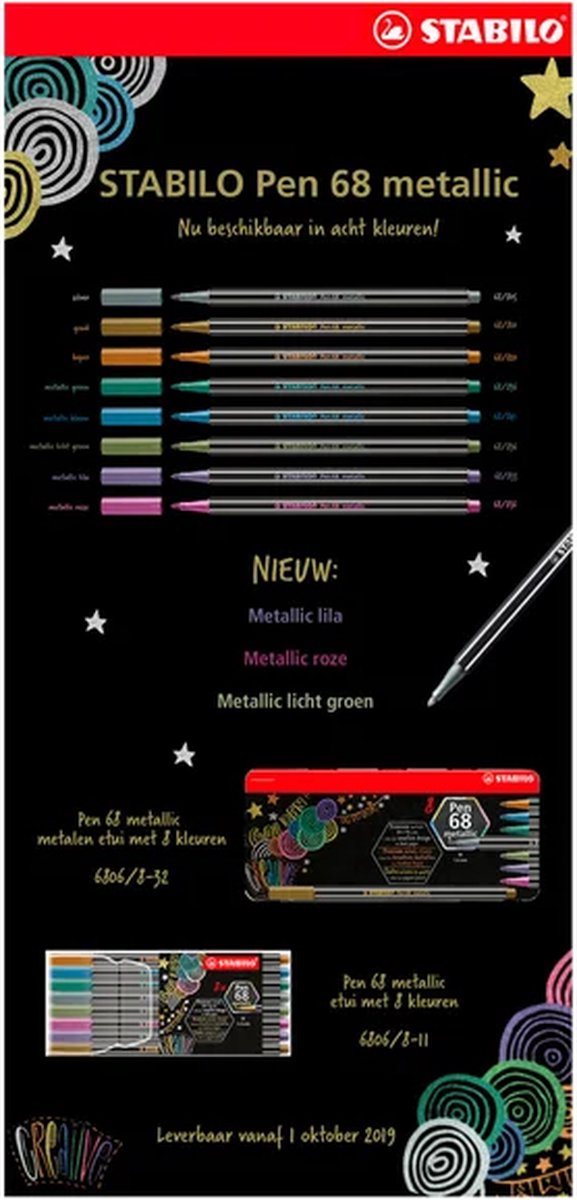 STABILO Pen 68 Metallic - Premium Metallic Viltstift - Etui Met 8 Kleuren — afbeelding 10