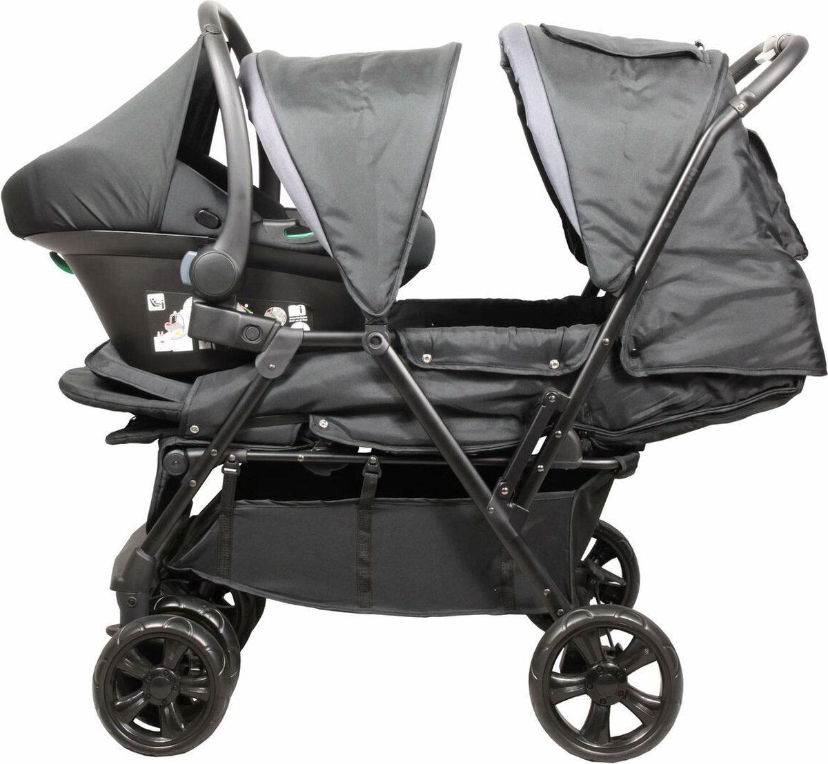 BAMBISOL Dubbele Kinderwagen met I-Size Autostoeltje - Zwart - Dubbele - €382,90