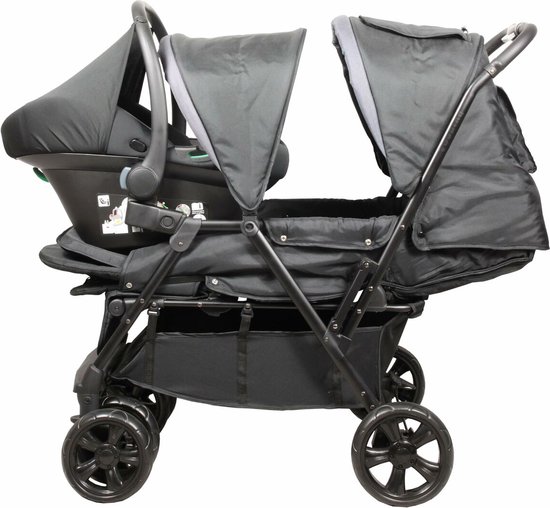 BAMBISOL Dubbele Kinderwagen met I-Size Autostoeltje - Zwart - Dubbele - €353,99