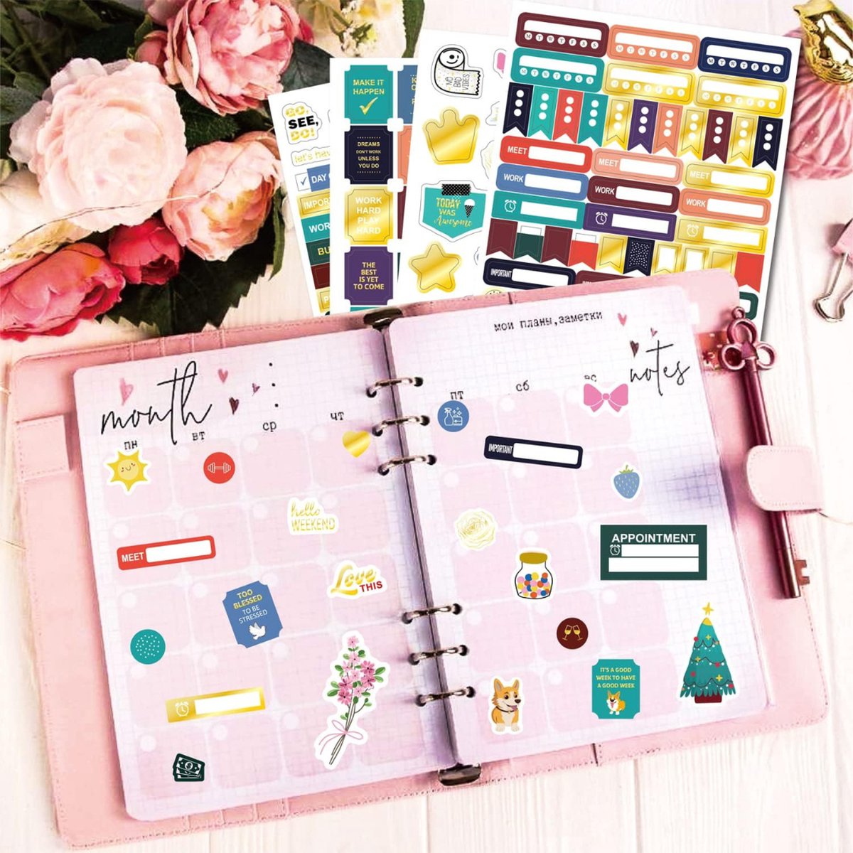 Planner Stickers Boek – 1748 Stickers voor Bullet Journal, Agenda & Kalender – 31 Vellen met Datums, Trackers, Quotes en Symbolen — afbeelding 11
