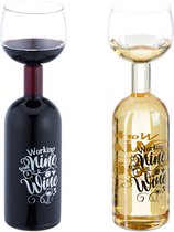 Relaxdays wijnfles glas - 750 ml - grappige tekst - wijnglas met fles - groot - cadeau