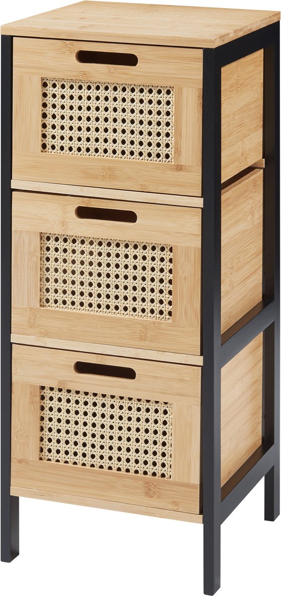 en.casa Commode Tervola ladekast 72x30x30 cm zwart naturel en rotan look [en.casa]