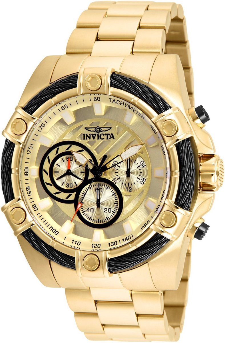 Invicta Bolt 25515 Heren Horloge - Waterdicht - Analoog - Quartz Uurwerk - Roestvrij Staal met gouden Wijzerplaat - 52mm
