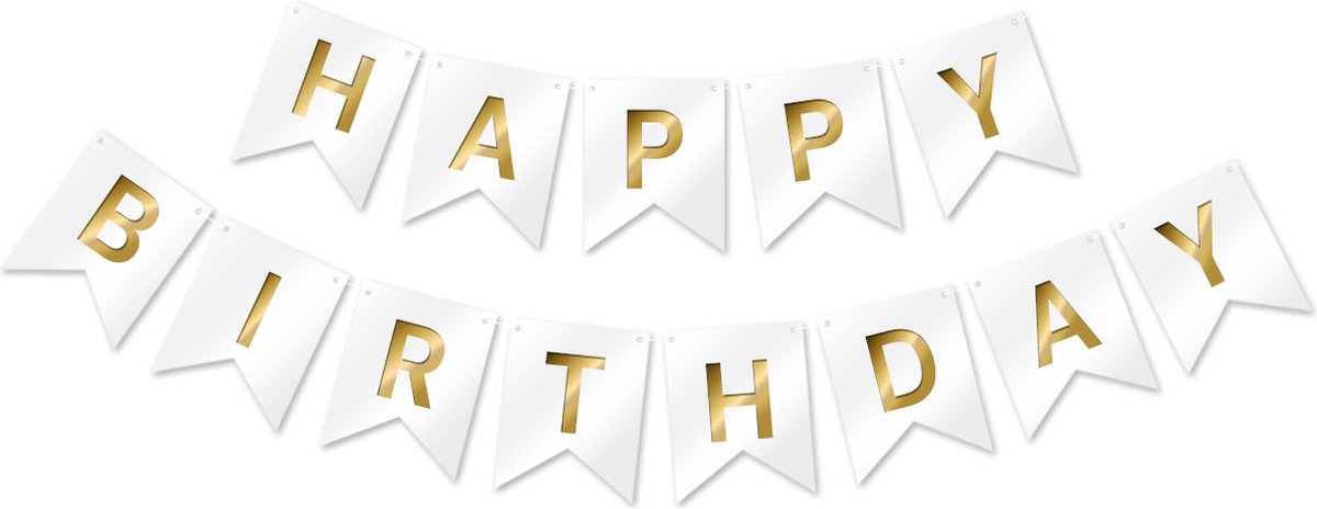 LUQ - Wit & Goud Happy Birthday Slinger Verjaardag Versiering Feest Versiering Verjaardag Slingers Decoratie