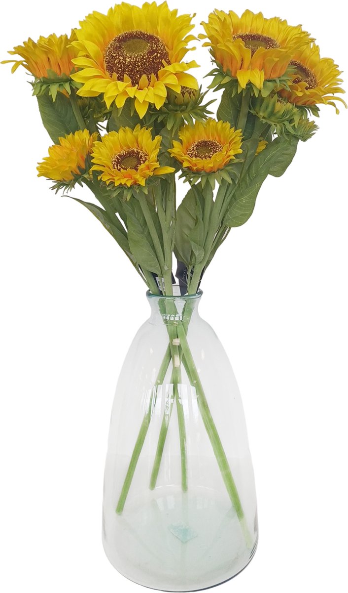 Bellatio Design Kunstbloem Zonnebloem Helianthus XL - 5x - 85 cm - losse steel - kunst zijdebloem - 3 bloemen Geel