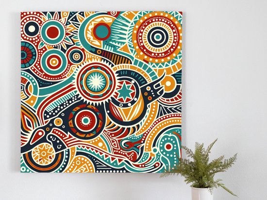 Pop art aboriginal schilderij | Innovatieve samensmelting van pop art en Aboriginal traditie in kunstwerk | Kunst - 30x30 centimeter op Canvas | Foto op Canvas