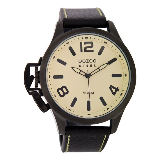 OOZOO Timepieces - Zwarte horloge met zwarte leren band - OS342