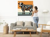 Modern koeien schilderij | Hedendaagse boerderijdieren gecomplementeerd in een eigentijds kunstwerk | Kunst - 100x100 centimeter op Canvas | Foto op Canvas