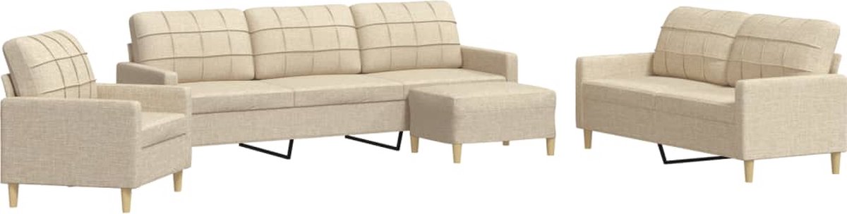 vidaXL - 4-delige - Loungeset - met - voetenbank - stof - crèmekleurig