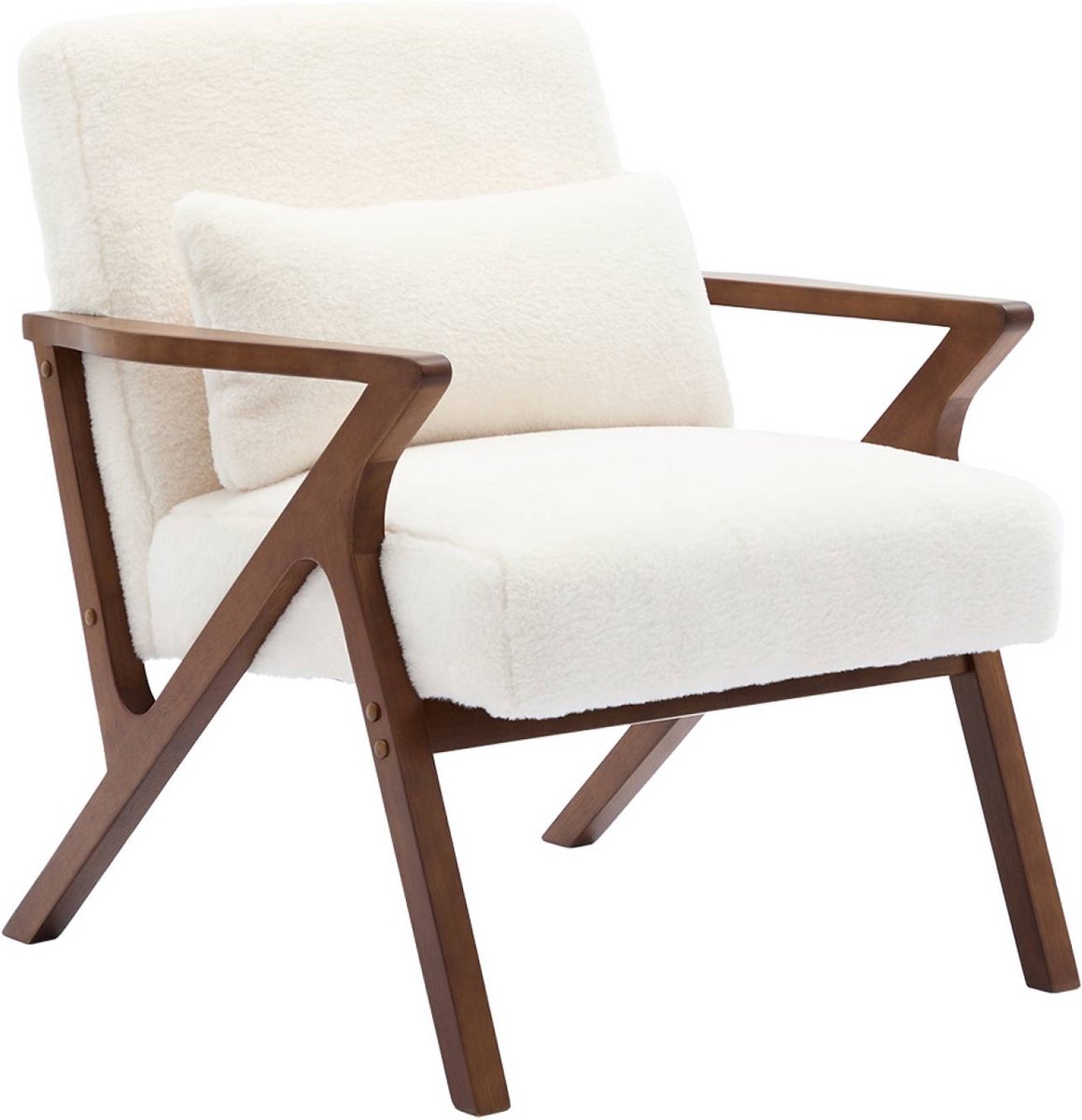 sweeek Scandinavische fauteuil van walootkleurig hout en imitatiebonteffect - antoine Wit